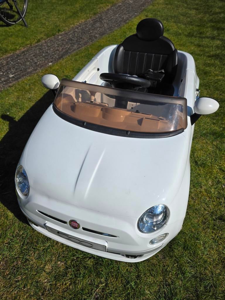 Witte Fiat 500 Kinderauto met Muziek en Afstandsbediening, Ophalen of Verzenden
