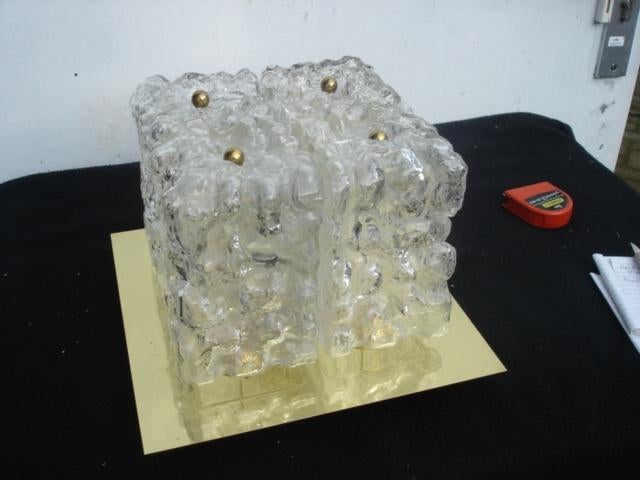 Vintage HILLEBRAND ICE GLASS plafonniere jaren 60, Ophalen of Verzenden, Gebruikt, Glas