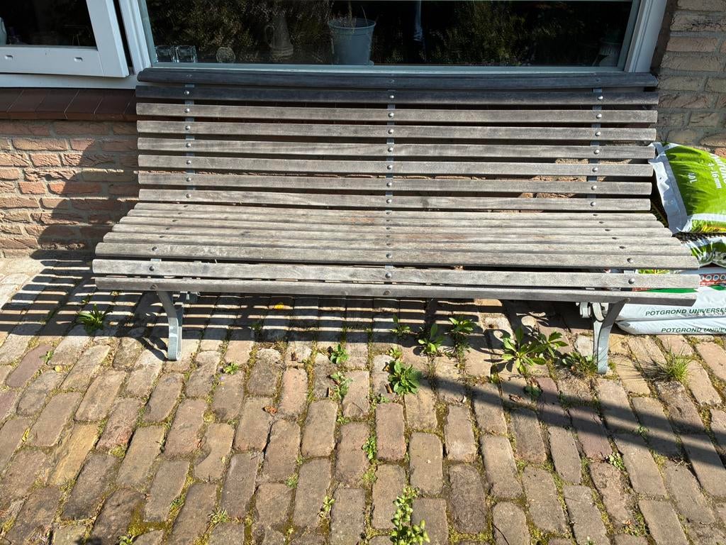 Tuinbank hout met staal, Tuin en Terras, Ophalen, Zo goed als nieuw, Hout