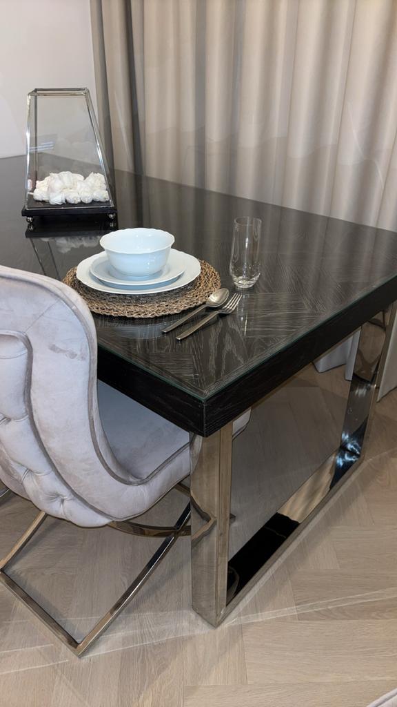 Richmond Blackbone Meubelset + richmond eetkamerstoelen, Ophalen, Gebruikt, 100 tot 150 cm, Vijf personen of meer