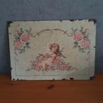 Brocante metalen bord engel met viool, Ophalen of Verzenden