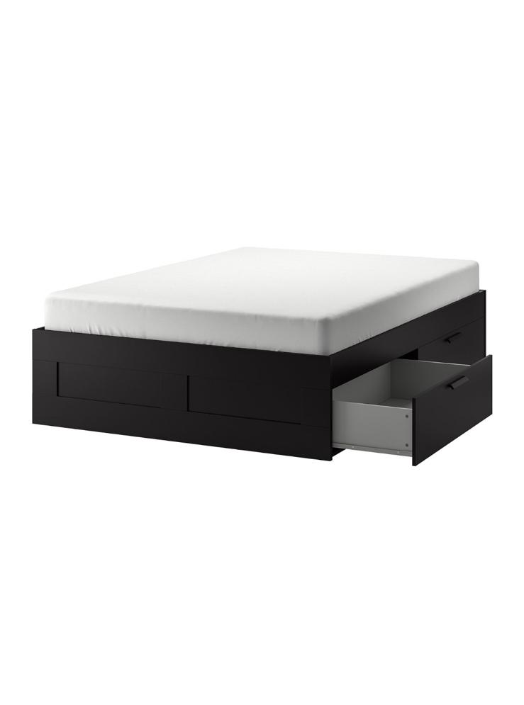 IKEA BRIMNES bed zwart 140x200 inclusief lades + lattenbodem, Ophalen, 140 cm, Zo goed als nieuw, Twijfelaar