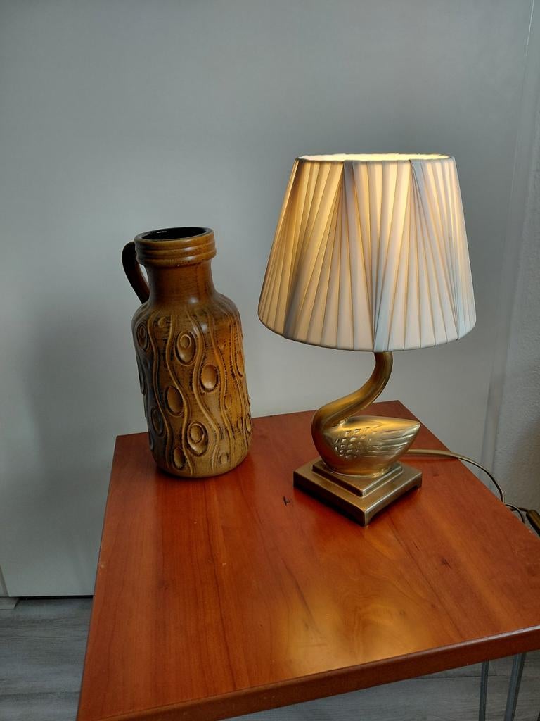 Vintage hollywood regency messing swan zwaan lamp, Huis en Inrichting, Lampen | Tafellampen, Gebruikt, Minder dan 50 cm, Metaal