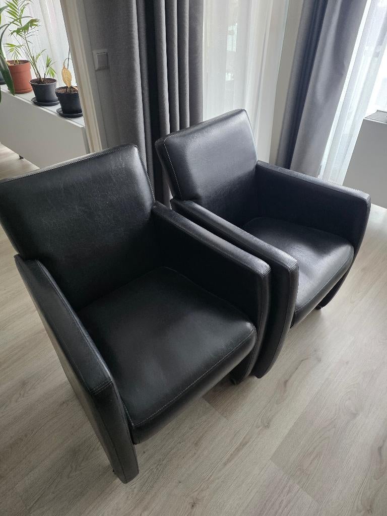 4 leren stoelen, Huis en Inrichting, Fauteuils, Ophalen, Gebruikt, Minder dan 75 cm, Leer