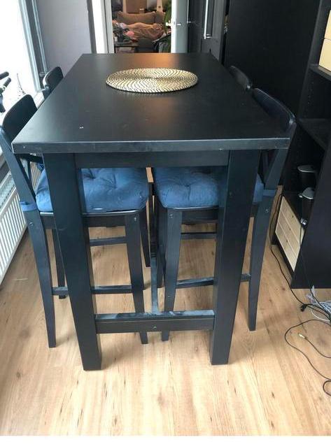 IKEA eettafel met krukken - Zwart, Ophalen, Gebruikt, 100 tot 150 cm, Tot twee personen