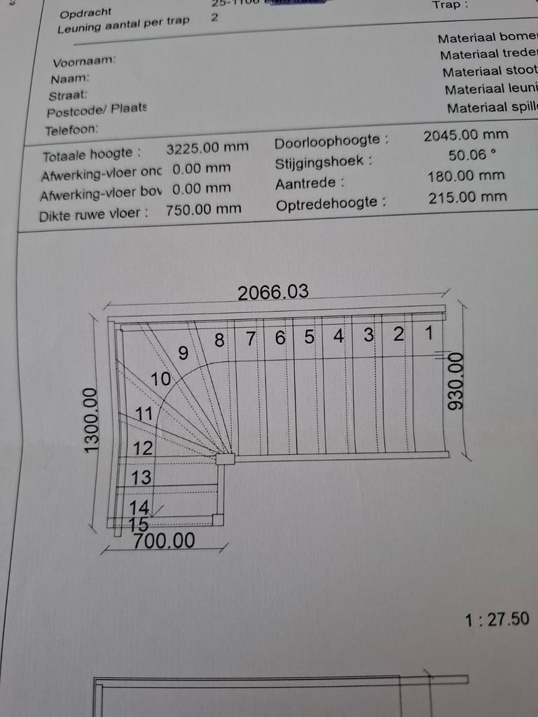 Nieuwe houten verdiepingstrap met kwartslag, Doe-het-zelf en Verbouw, Ladders en Trappen, Ophalen of Verzenden, Nieuw, Trap, 4 meter of meer