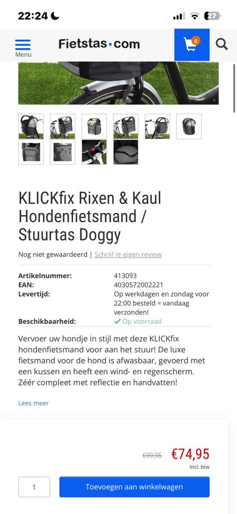 Honden reis mand/tas, Tickets en Kaartjes, Eén persoon, Overige soorten