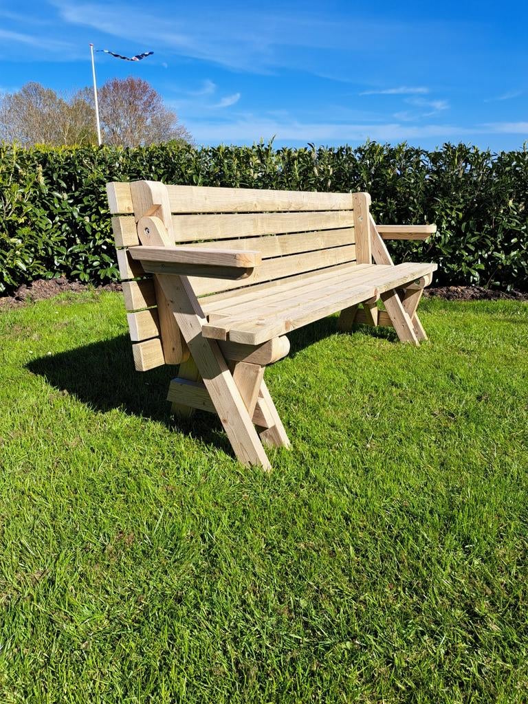 2-in-1 Picknicktafel/Tuinbank - Geïmpregneerd Vuren, Tuin en Terras, Ophalen
