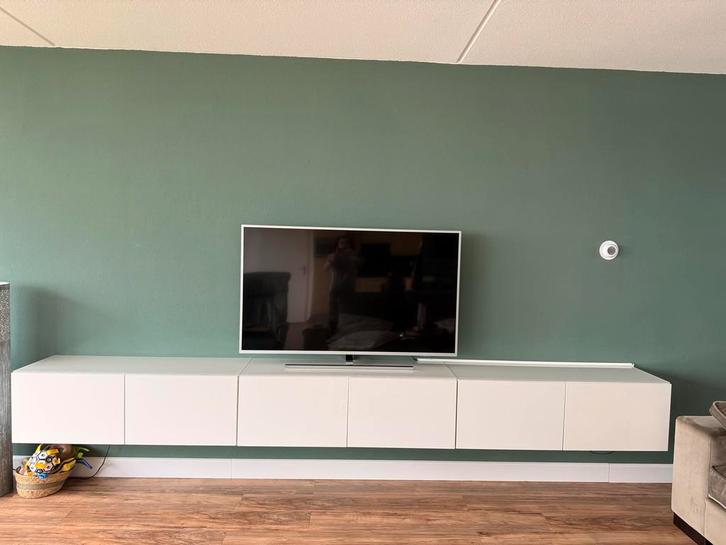 Wit zwevend tv-meubel met 6 lades, Huis en Inrichting, Kasten | Televisiemeubels, Gebruikt, Minder dan 100 cm, 200 cm of meer