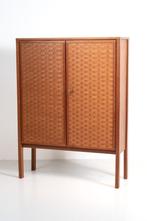 Vintage kastje van Leo Bub met prachtig gevlochten fineer, Ophalen, Teakhout, 50 tot 100 cm, 25 tot 50 cm