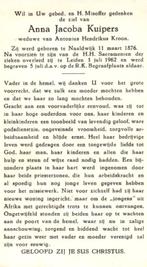Kuipers Anna Jacoba Naaldwijk 1876-1962 Leiden, Verzamelen, Bidprentjes en Rouwkaarten, Ophalen of Verzenden
