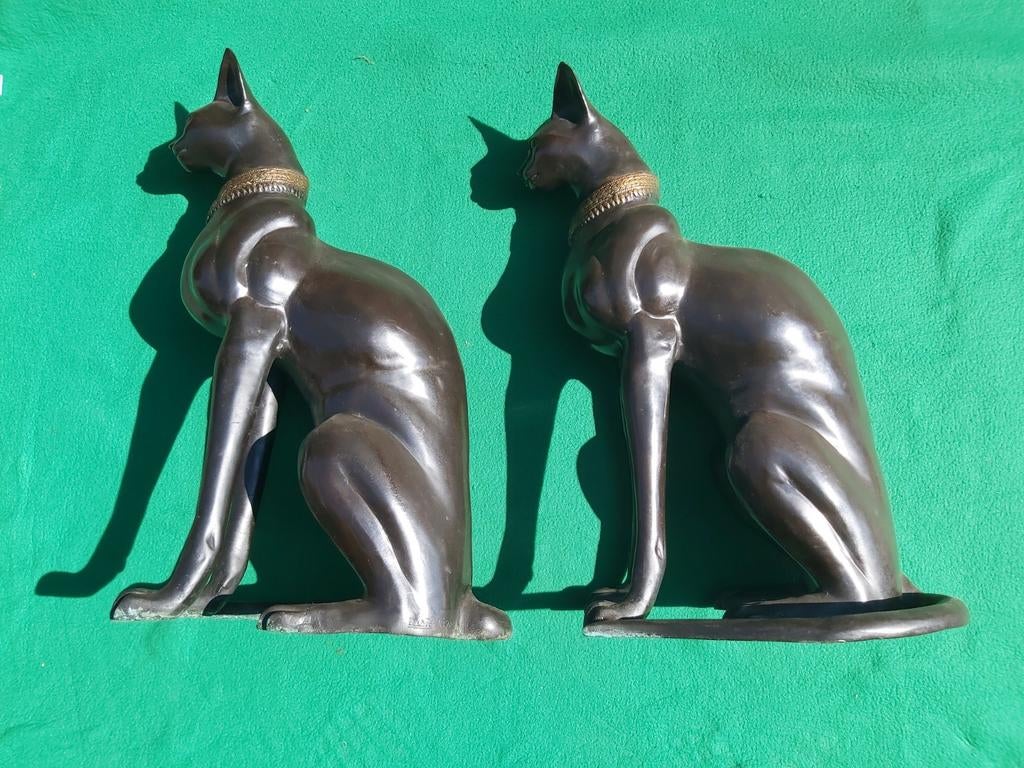 Set van 2 Egyptische kattenbeelden - Brons. 11 kg ps - 60 cm, Antiek en Kunst, Ophalen, Overige onderwerpen, 50 - 100 cm, Beeld