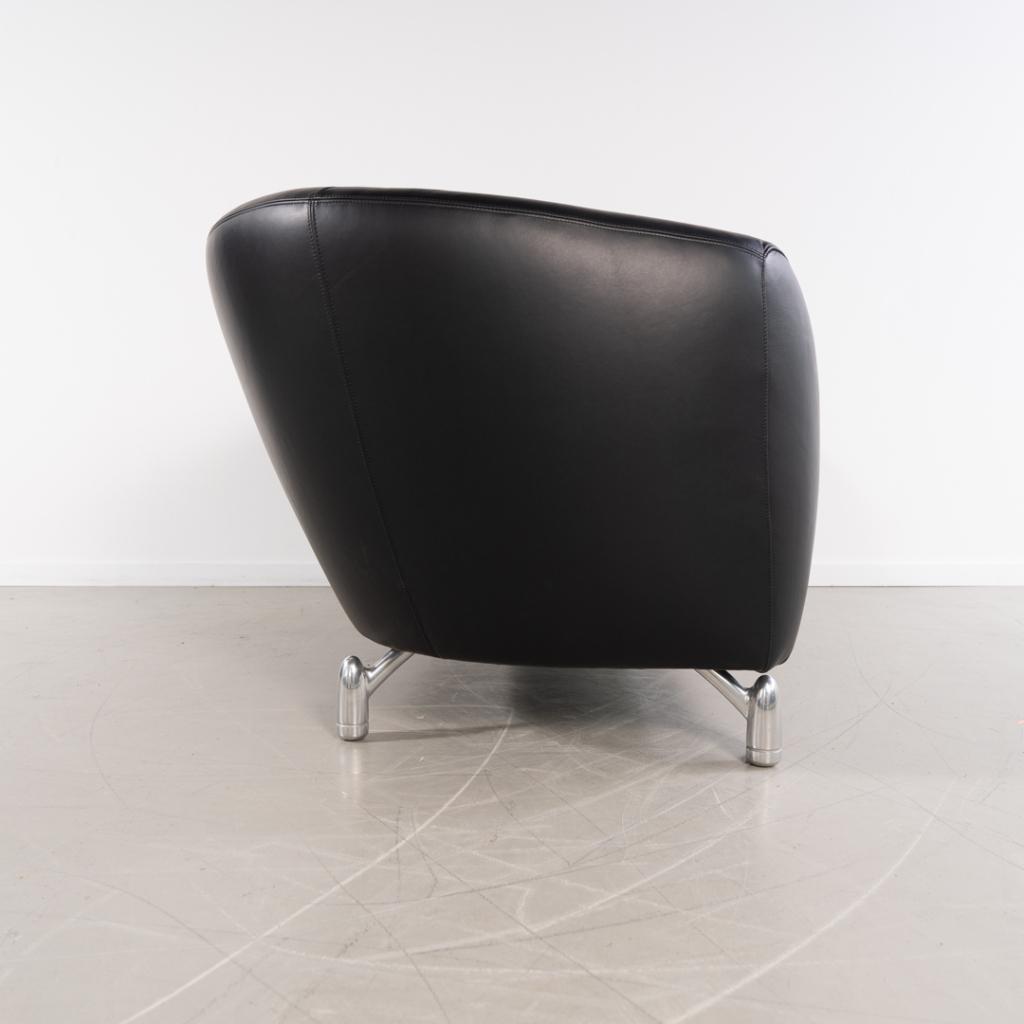 1x Leolux Pupilla 2-zits/183cm Bank Zwart Leer - Gepolijst, Niet ingevuld, 150 tot 200 cm, Niet ingevuld, Tweepersoons