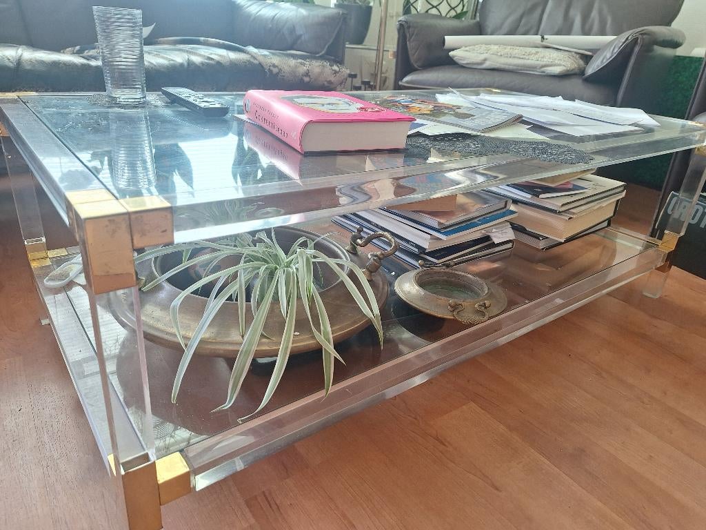 salontafel met twee glazen bladen, Huis en Inrichting, Tafels | Salontafels, Ophalen, Minder dan 50 cm, Gebruikt, 100 tot 150 cm