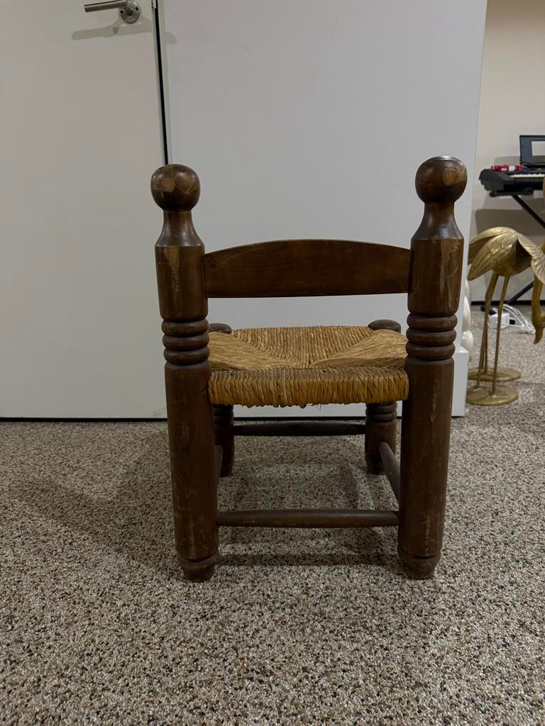 Houten krukje met rieten zitting, Huis en Inrichting, Gebruikt, Bruin, Ophalen of Verzenden, Eén