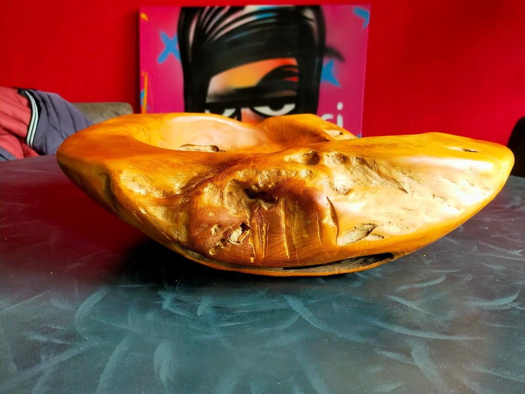 Prachtige zware tropisch hardhout Mango fruitschaal., Antiek en Kunst, Ophalen, Natuurlijk materiaal, 20 - 50 cm