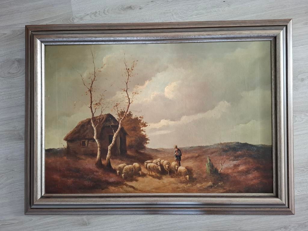 Oud schilderij met herder en schapen, Ophalen