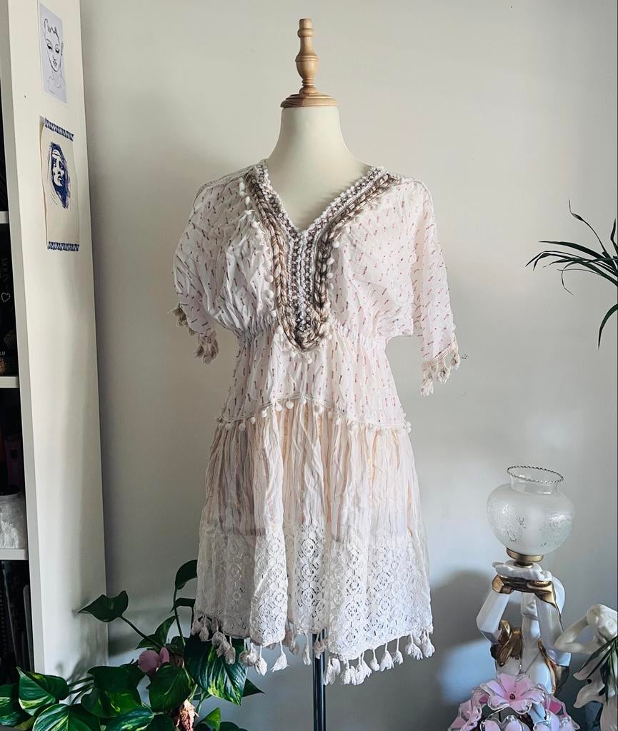 NJ Couture zomerjurk maat S, Wit, Ophalen of Verzenden, Maat 36 (S), Gedragen