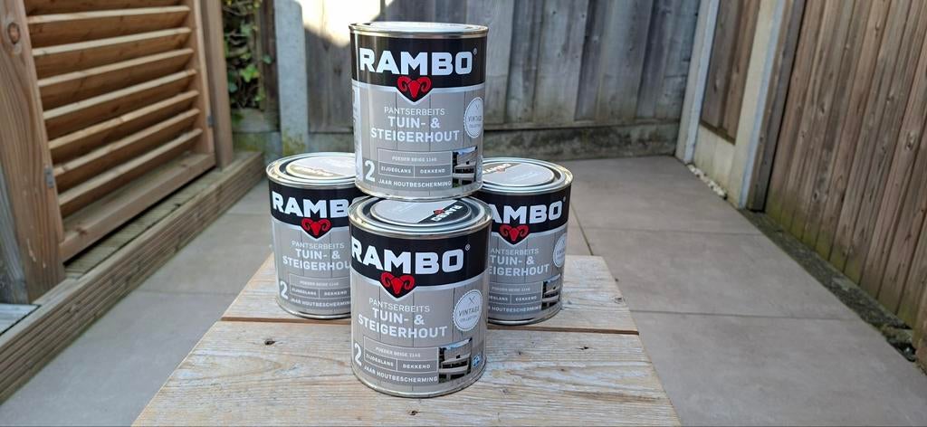 4x Rambo Buitenbeits Poeder Beige - Ongebruikt, Doe-het-zelf en Verbouw, Verf, Beits en Lak, Beige, Nieuw, Beits, Ophalen of Verzenden