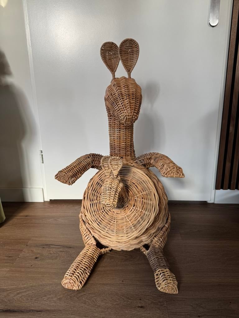 Unieke Vintage Rotan Kangoeroe Mand – Zara Home Stijl, Ophalen, Zo goed als nieuw, Rond, Overige materialen