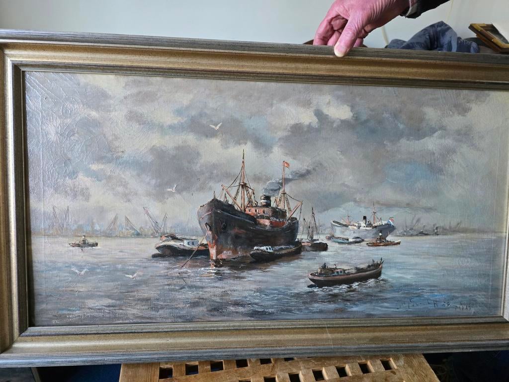 Prachtig Schilderij: Havengezicht van Cornelis Maas, Antiek en Kunst, Kunst | Schilderijen | Klassiek, Ophalen of Verzenden