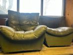 Hans Kaufeld voor de Sede groene leren fauteuil met hocker, Ophalen of Verzenden, Gebruikt, Groen