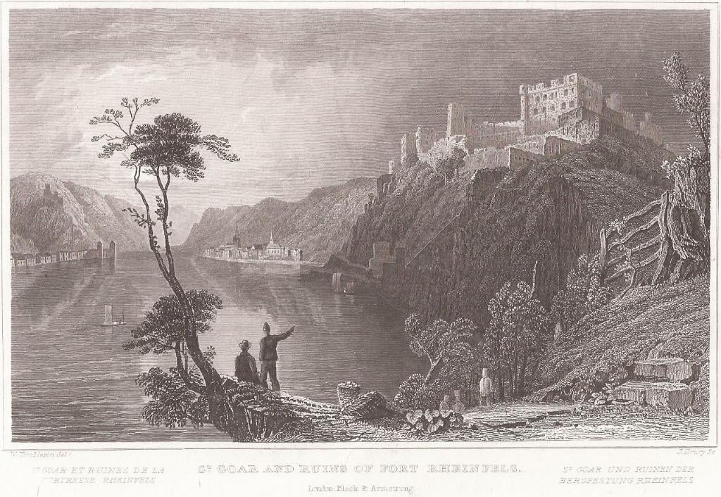 St. Goar and Ruins of Fort Rheinfels Staalgravure 1832, Antiek en Kunst, Origineel, 1800 - 1899, Ophalen of Verzenden, Gravure