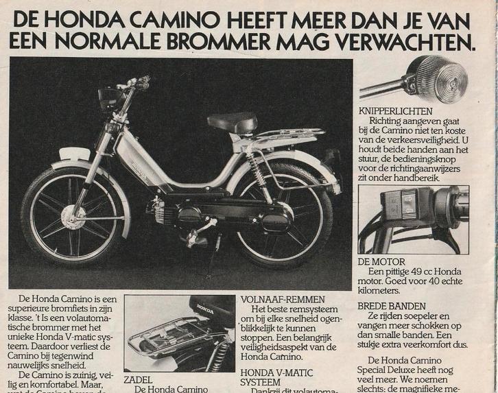 Retro reclame 1979 Honda Camino brommer heeft veel meer, Verzamelen, Retro, Overige typen, Verzenden
