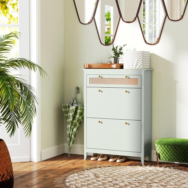 HOMCOM Schoenenkast met lade en 2 klapladen, groen, Ophalen, Nieuw