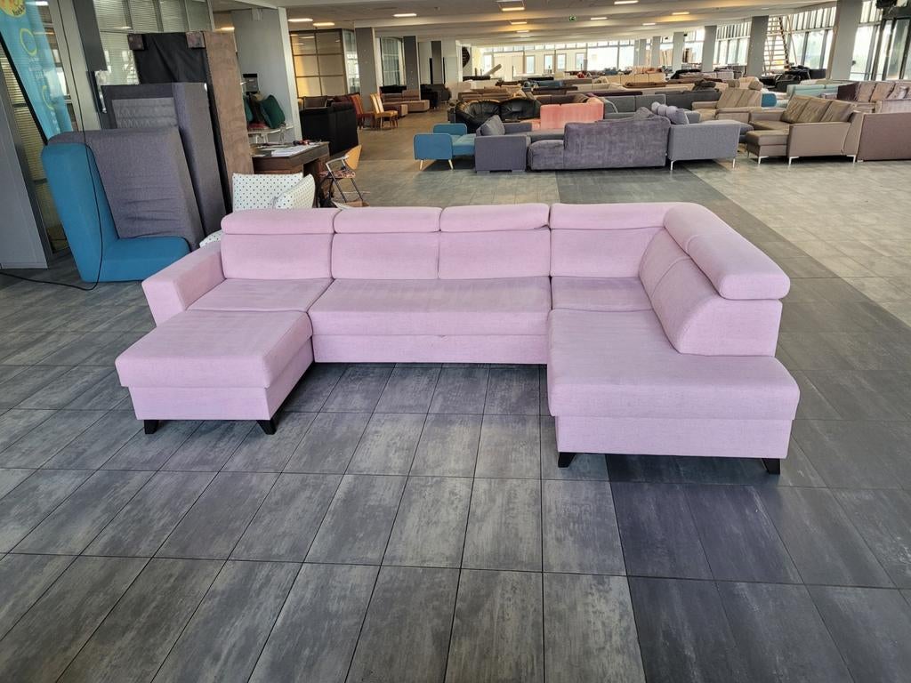 ✅️️️️️ GEREINIGD oudroze slaapbank U-bank 180x340x205 BEZORG, Hoekbank, 300 cm of meer, Ophalen of Verzenden, Zo goed als nieuw