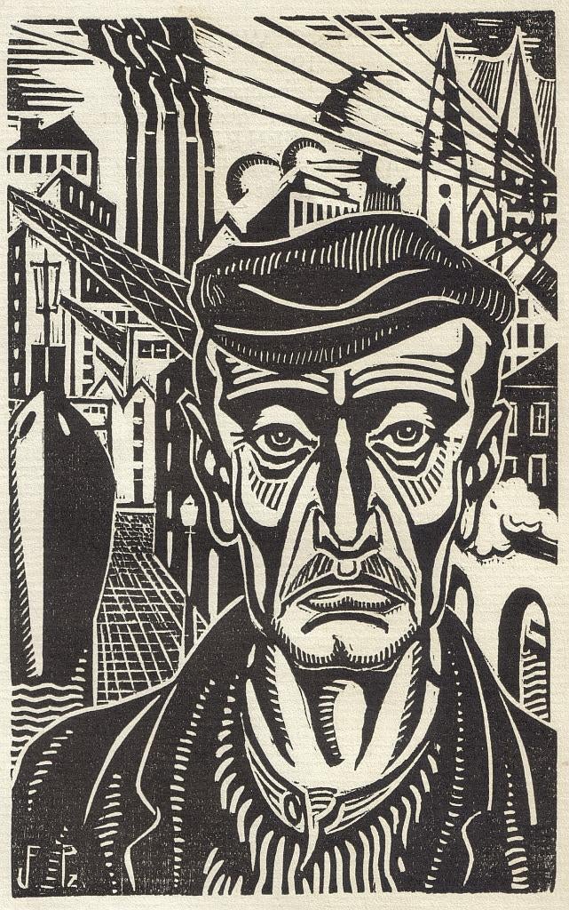 Jan Franken Pzn houtsnede repro "Oude Bootwerker", 1925, Antiek en Kunst, Kunst | Etsen en Gravures, Ophalen, Dagelijks leven