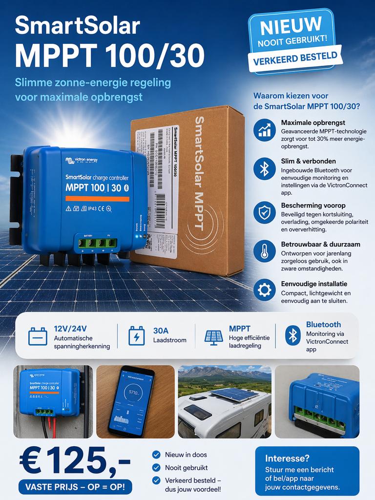 Victron SmartSolar MPPT 100/30 – Nieuw in doos!, Ophalen of Verzenden, Nieuw