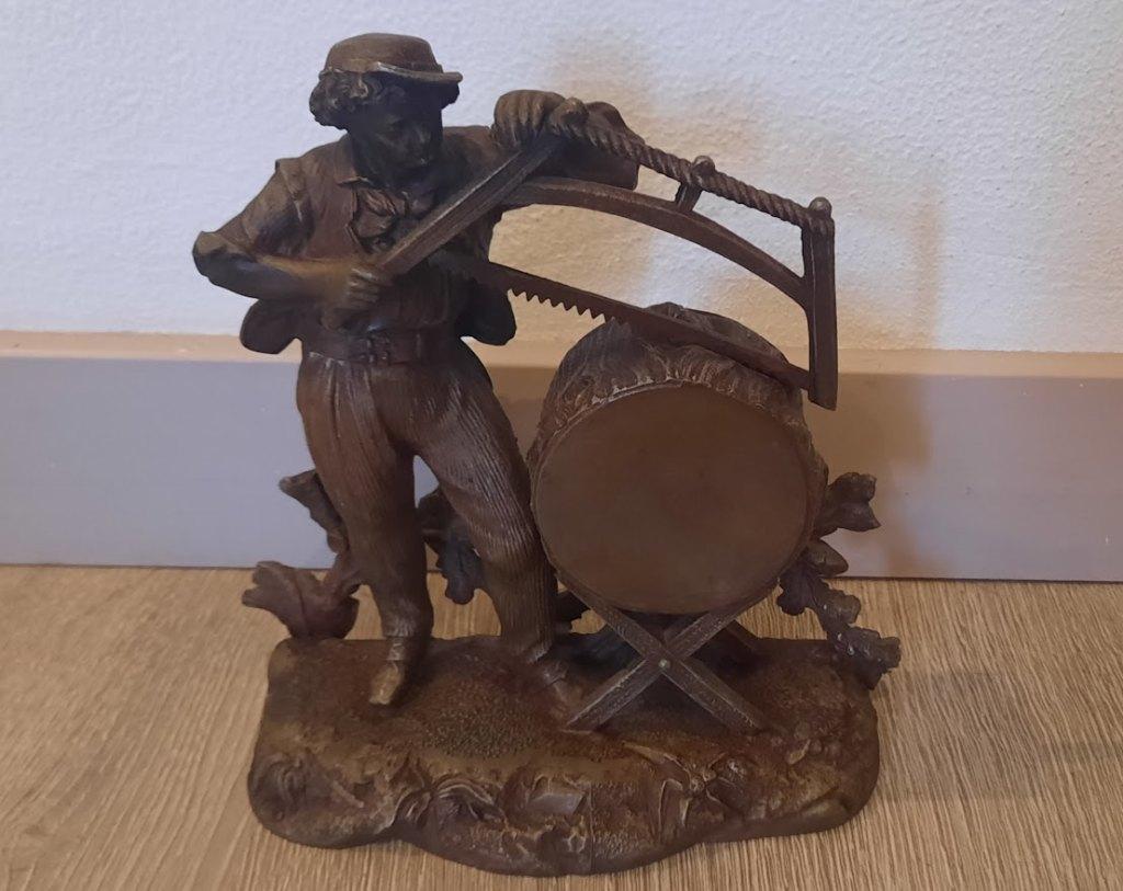 Vintage Spelter beeld van houtzager, Antiek en Kunst, Ophalen of Verzenden