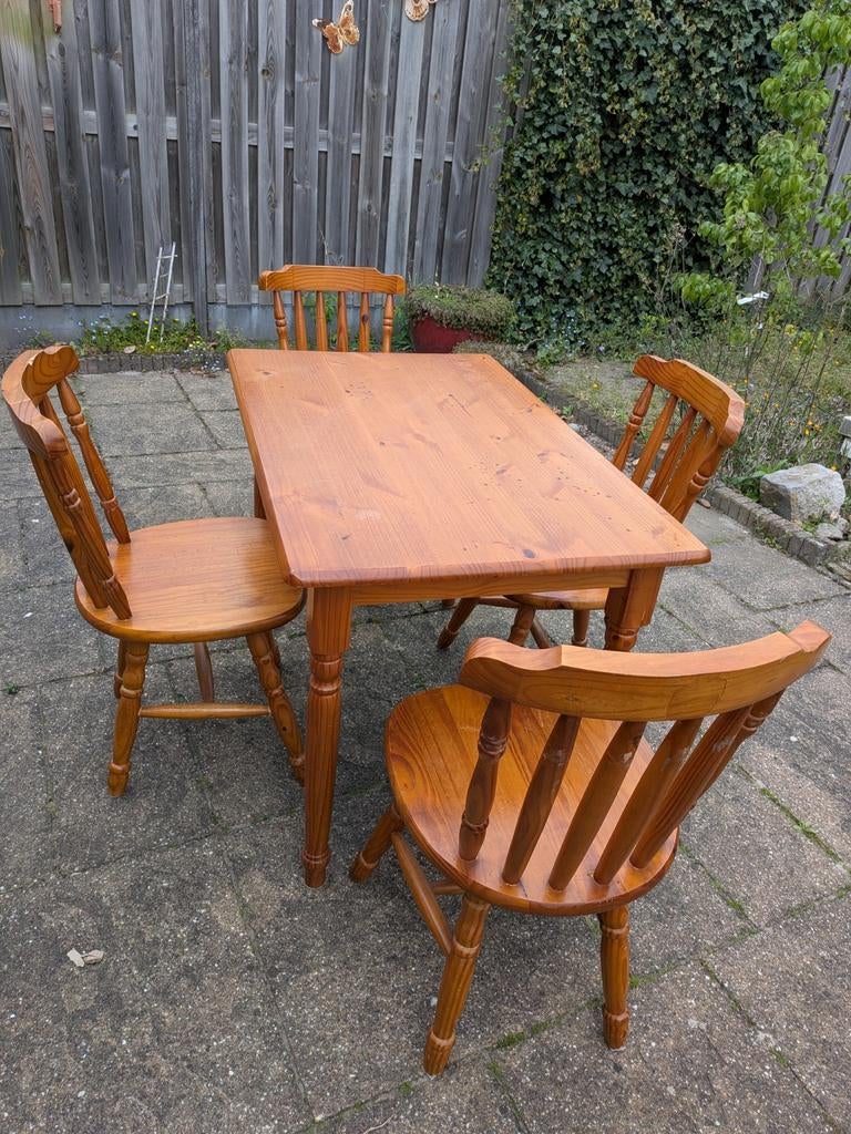 Gezellige houten eethoek met 4 stoelen, Huis en Inrichting, Ophalen, Gebruikt, Landelijk, Minder dan 4 stoelen