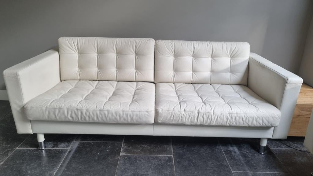 Landskrona ikea 3 persoons bank van wit leer, Ophalen, Gebruikt, 150 tot 200 cm, Leer