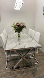 Echte marmereren eettafel en salontafel, Huis en Inrichting, Tafels | Eettafels, 200 cm of meer, Zo goed als nieuw, Rechthoekig