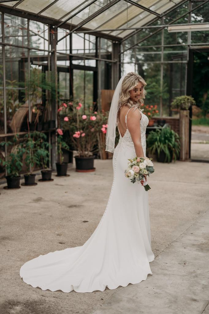 Bruidsjurk trouwjurk klassiek met split Maggie Sottero, Ophalen of Verzenden, Zo goed als nieuw, Wit, Trouwjurk