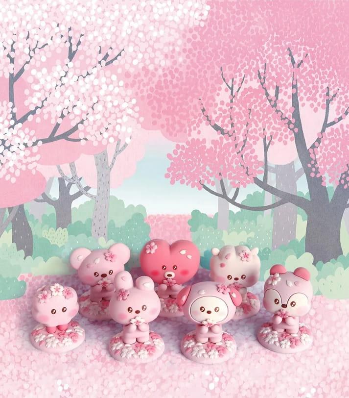 BT21 BTS sakura figurines, Ophalen of Verzenden, Zo goed als nieuw, Pop, Beeldje of Miniatuur