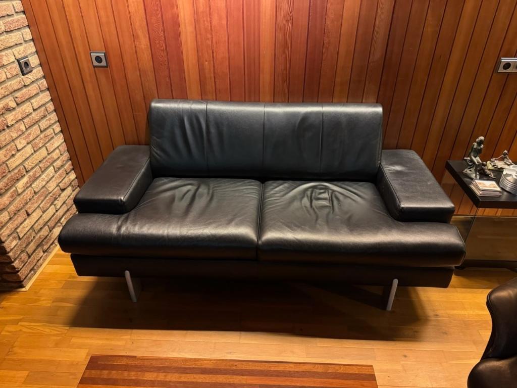 2x Rolf Benz zwart leren bankstel, Ophalen, 150 tot 200 cm, Driepersoons, Zo goed als nieuw