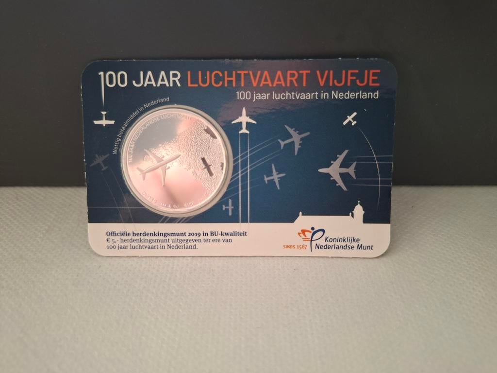 100 Jaar Luchtvaart Vijfje - Zwaar verzilverde €5-munt, Verzenden, Koningin Beatrix, Euro's, Losse munt