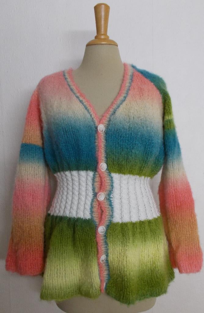 Hand gemaakt fleurig angora zacht vest! L, Verzenden, Zo goed als nieuw, Maat 42/44 (L), Groen