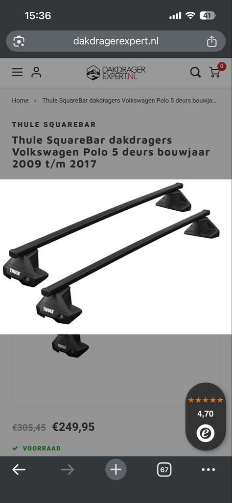Thule SquareBar dakdragers VW Polo 5 (2009-2017), Ophalen, Gebruikt