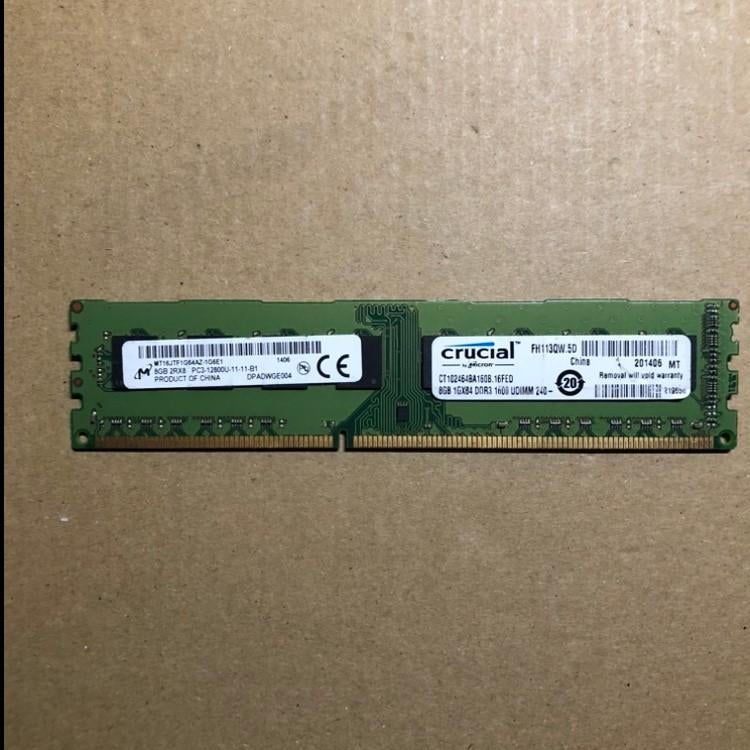 Crucial 8GB 1GX64 DDR3 1600 UDIMM 240 CT102464BA160B.16FED, Computers en Software, RAM geheugen, Gebruikt, 8 GB, DDR3, Ophalen of Verzenden