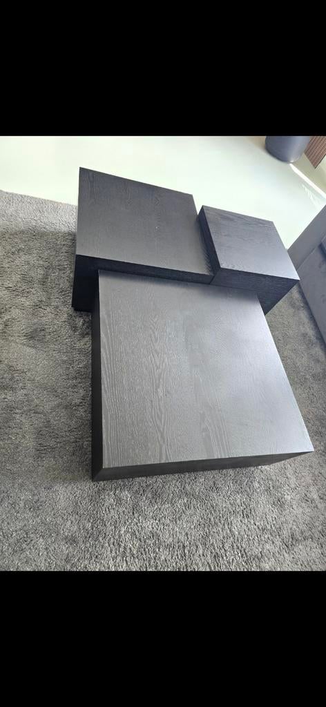 WOOOD Salontafel Set Zwart Hout, Huis en Inrichting, Tafels | Salontafels, Gebruikt, 50 tot 100 cm, Modern, Industrieel, Vierkant