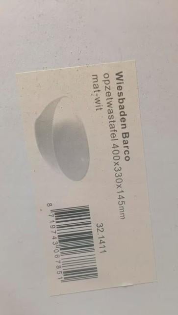 Barco opzetwastafel mat wit - Nieuw in verpakking, Doe-het-zelf en Verbouw, Ophalen of Verzenden, Nieuw, Steen, Wastafel
