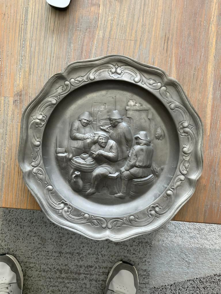 Tinnen schaal om op te hangen, Antiek en Kunst, Antiek | Tin, Ophalen