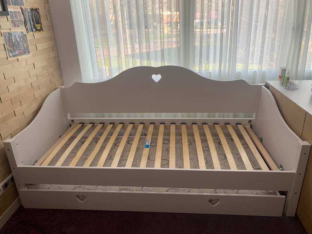 Wit eenpersoons bed, Ophalen, Gebruikt, 90 cm, Eenpersoons