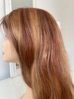 New Lace wig warm red with highlights, 100% real hair, 90 cm, Ophalen of Verzenden, Zo goed als nieuw, Pruik of Haarverlenging