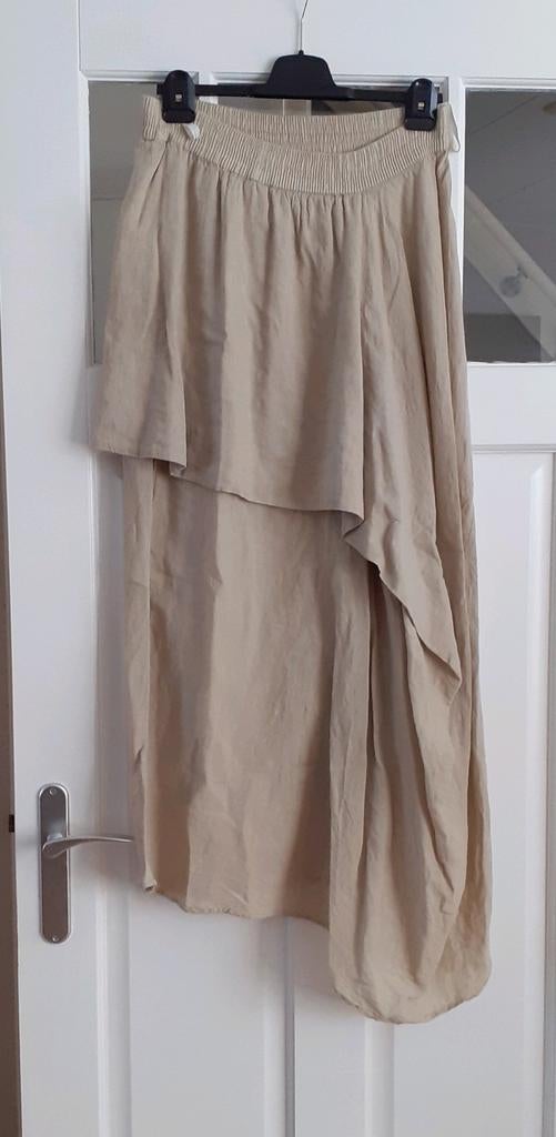 Dhio lange A-symmetrische rok linnenmix L/XL, Kleding | Dames, Beige, Maat 42/44 (L), Ophalen of Verzenden, Zo goed als nieuw