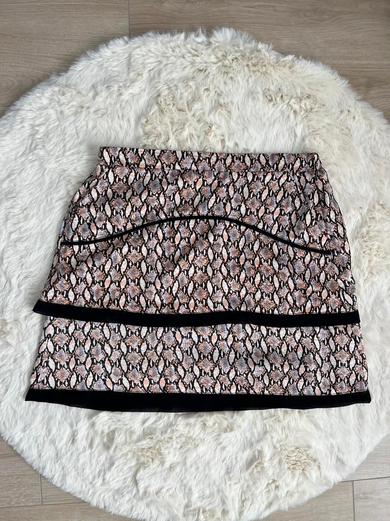 Aaiko Gelaagde Rok met Slangenprint - Maat L, Zwart, Maat 42/44 (L), Ophalen of Verzenden, Zo goed als nieuw